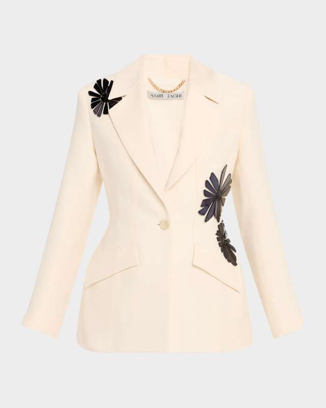 Bianca Flower Embroidered Single-Breasted Blazer